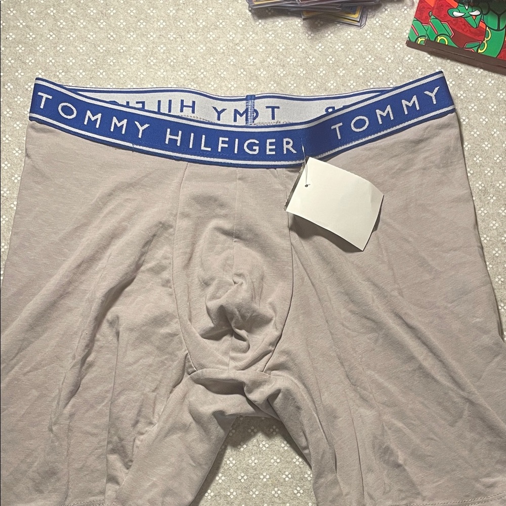 Tommy Hilfiger Men's Light Gray Boxer Briefs with Blue Waistband